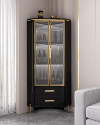 Black Display Cabinet with Gold Trim