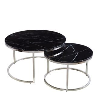 Nesting Coffee Tables - Black Marble & Chrome