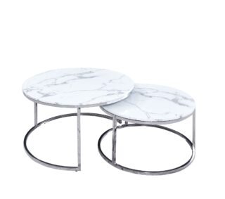 Nesting Coffee Tables - White Marble & Chrome