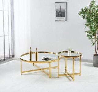 Glass Coffee Table Set - Gold Frame (3 Piece)