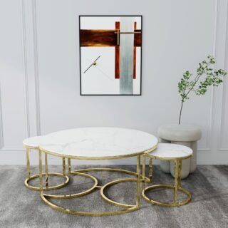 Nesting Coffee Tables - White Marble & Gold