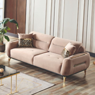 Modern Cream Sofa with Gold Legs