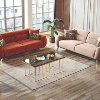 Living Room Sofa Set - Cream & Terracotta